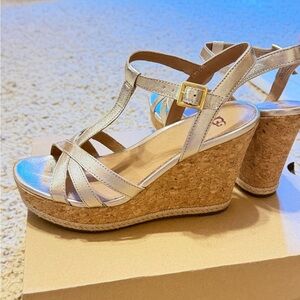 UGG leather Metallic Wedge Sandals
